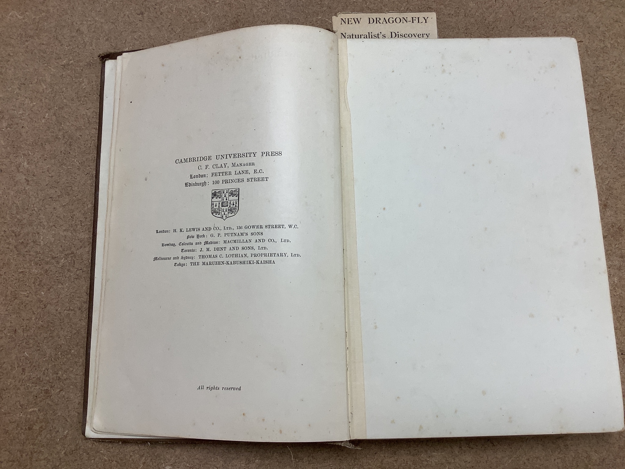 Lucas, William, John - British Dragonflies: (Odonata), 8vo, cloth, L. Upcott Gill, London, 1900 and Tillyard, Robert, John - The Biology of Dragonflies, 8vo, cloth, scuffed, spines bumped, Cambridge University Press, 191